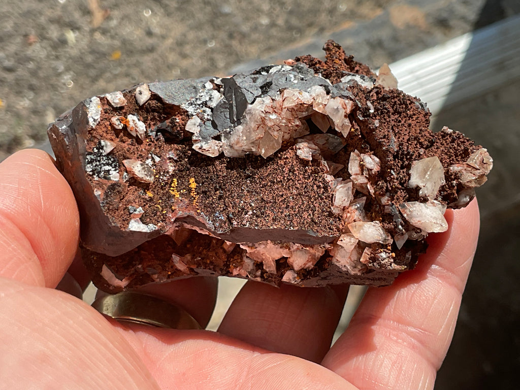 206g Diamond Calcite on Black Siderite With Red Hematite Specimen 9B