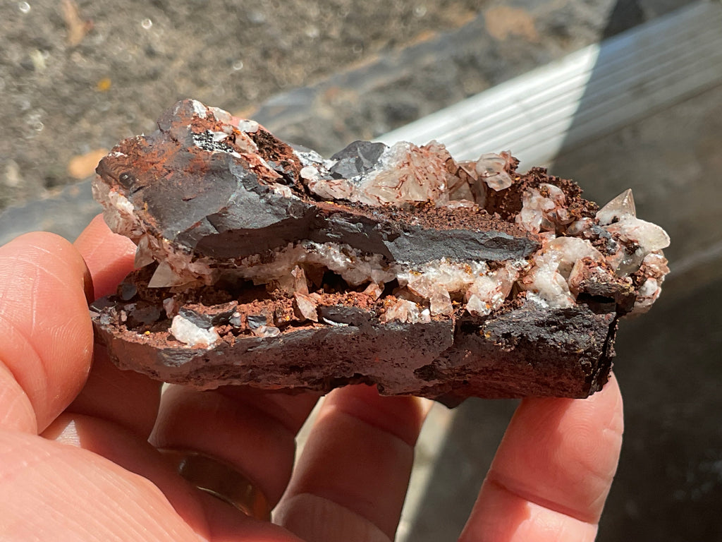 206g Diamond Calcite on Black Siderite With Red Hematite Specimen 9B