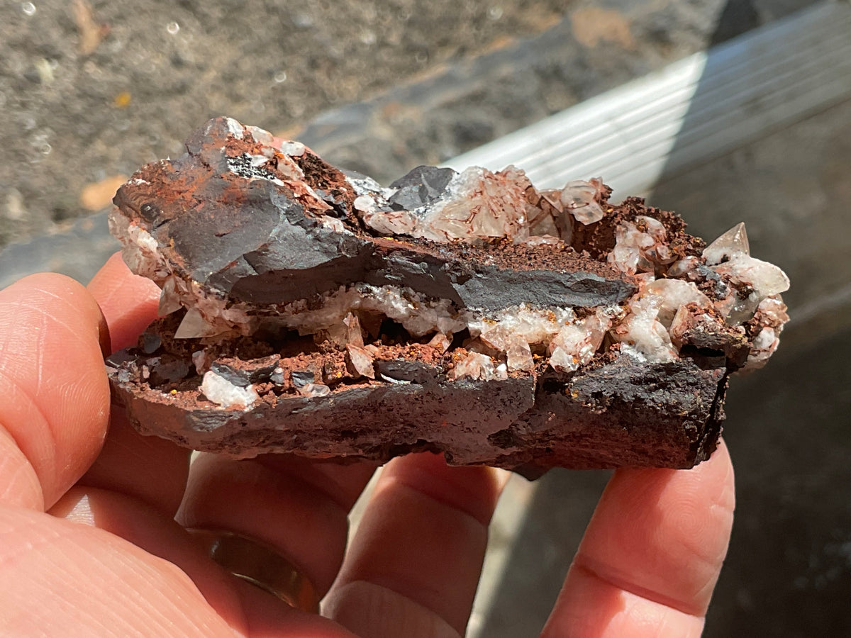 206g Diamond Calcite on Black Siderite With Red Hematite Specimen 9B