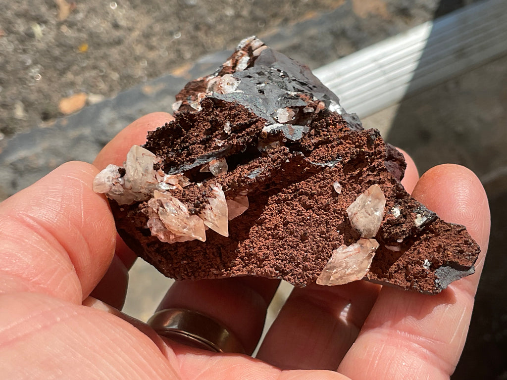 206g Diamond Calcite on Black Siderite With Red Hematite Specimen 9B