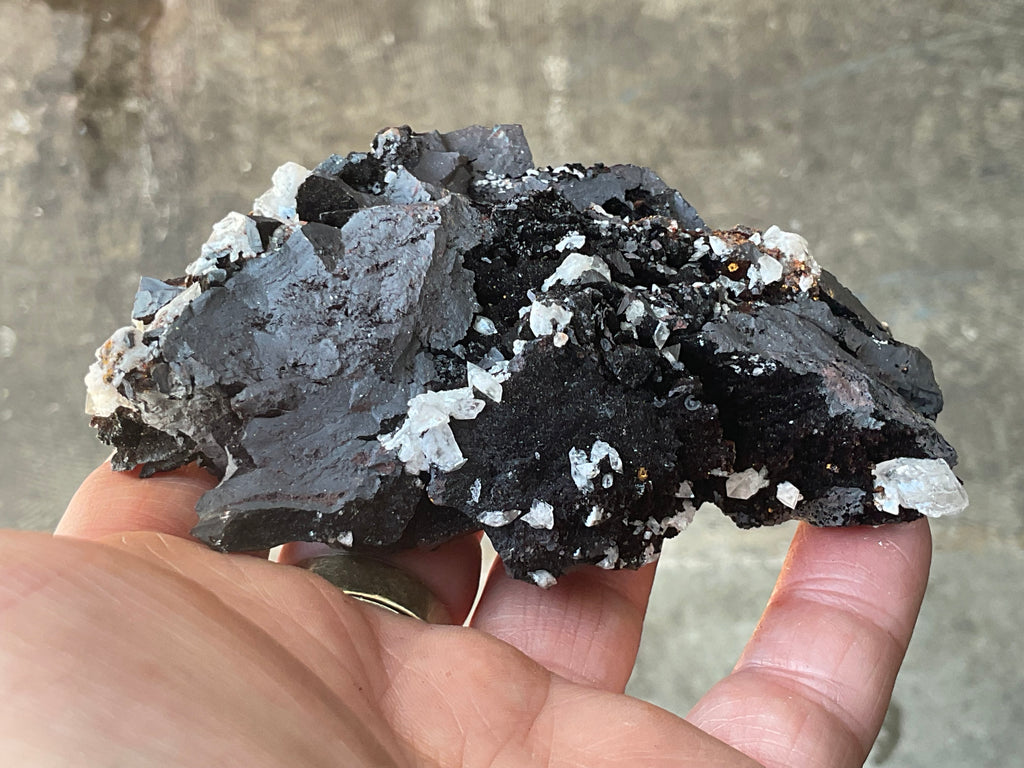 210g Diamond Calcite on Black Siderite with Red Hematite Specimen 9C