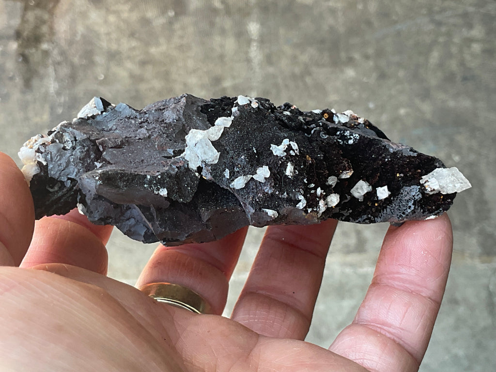 210g Diamond Calcite on Black Siderite with Red Hematite Specimen 9C