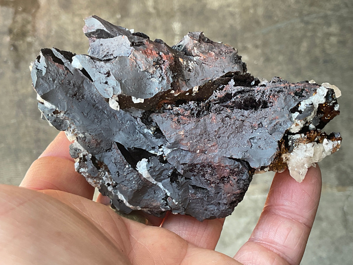 210g Diamond Calcite on Black Siderite with Red Hematite Specimen 9C