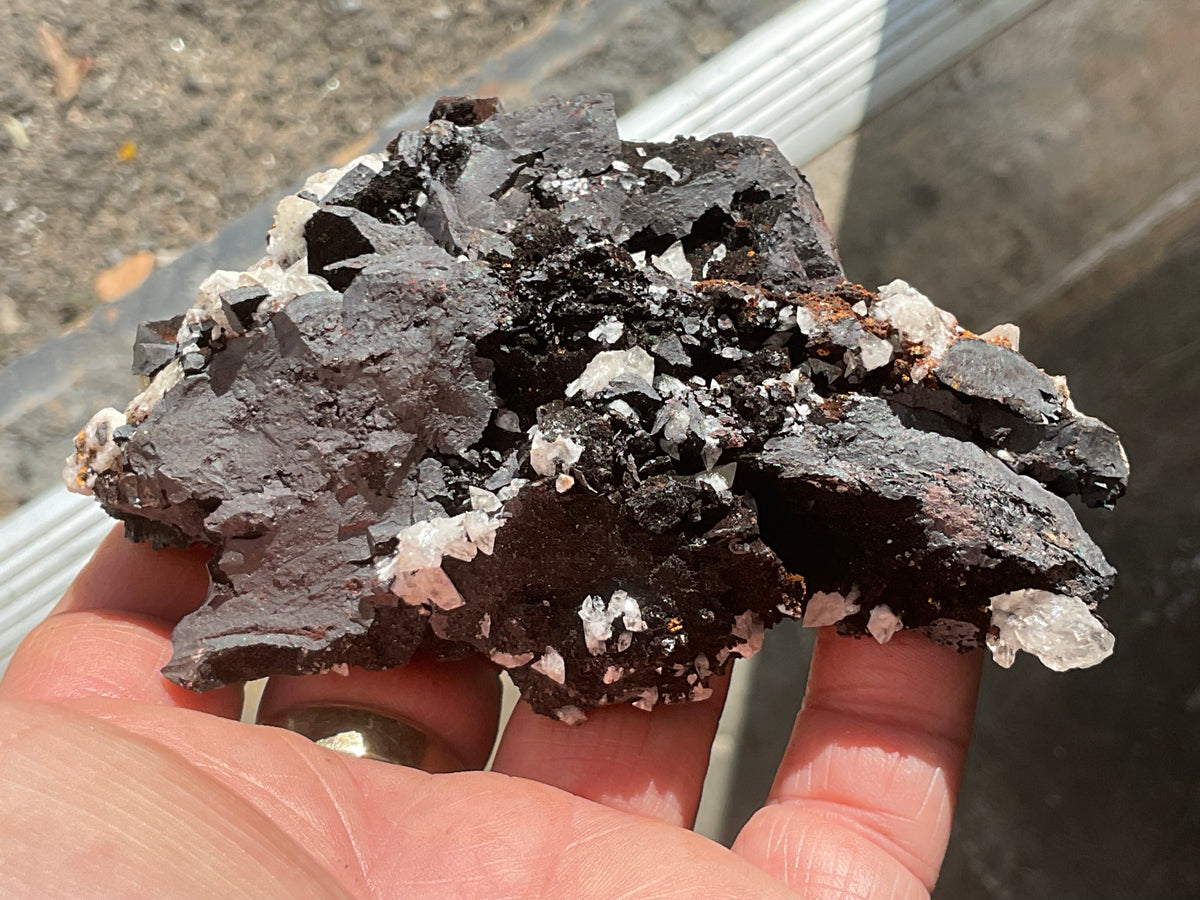 210g Diamond Calcite on Black Siderite with Red Hematite Specimen 9C