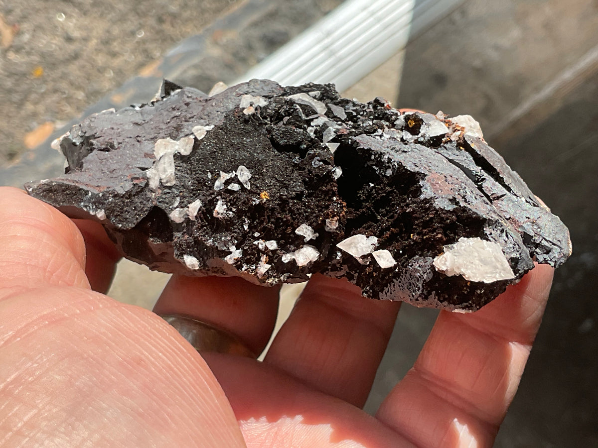 210g Diamond Calcite on Black Siderite with Red Hematite Specimen 9C