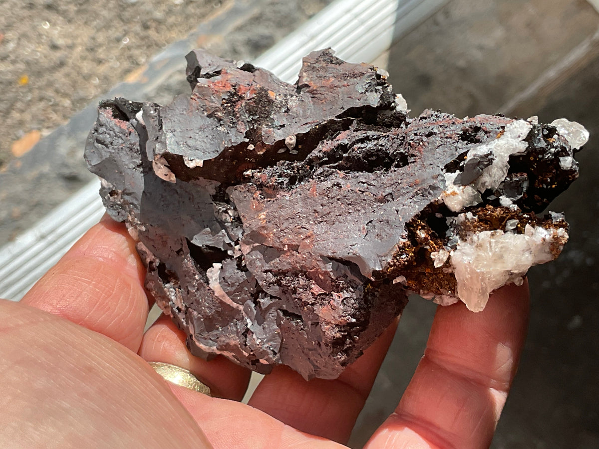 210g Diamond Calcite on Black Siderite with Red Hematite Specimen 9C