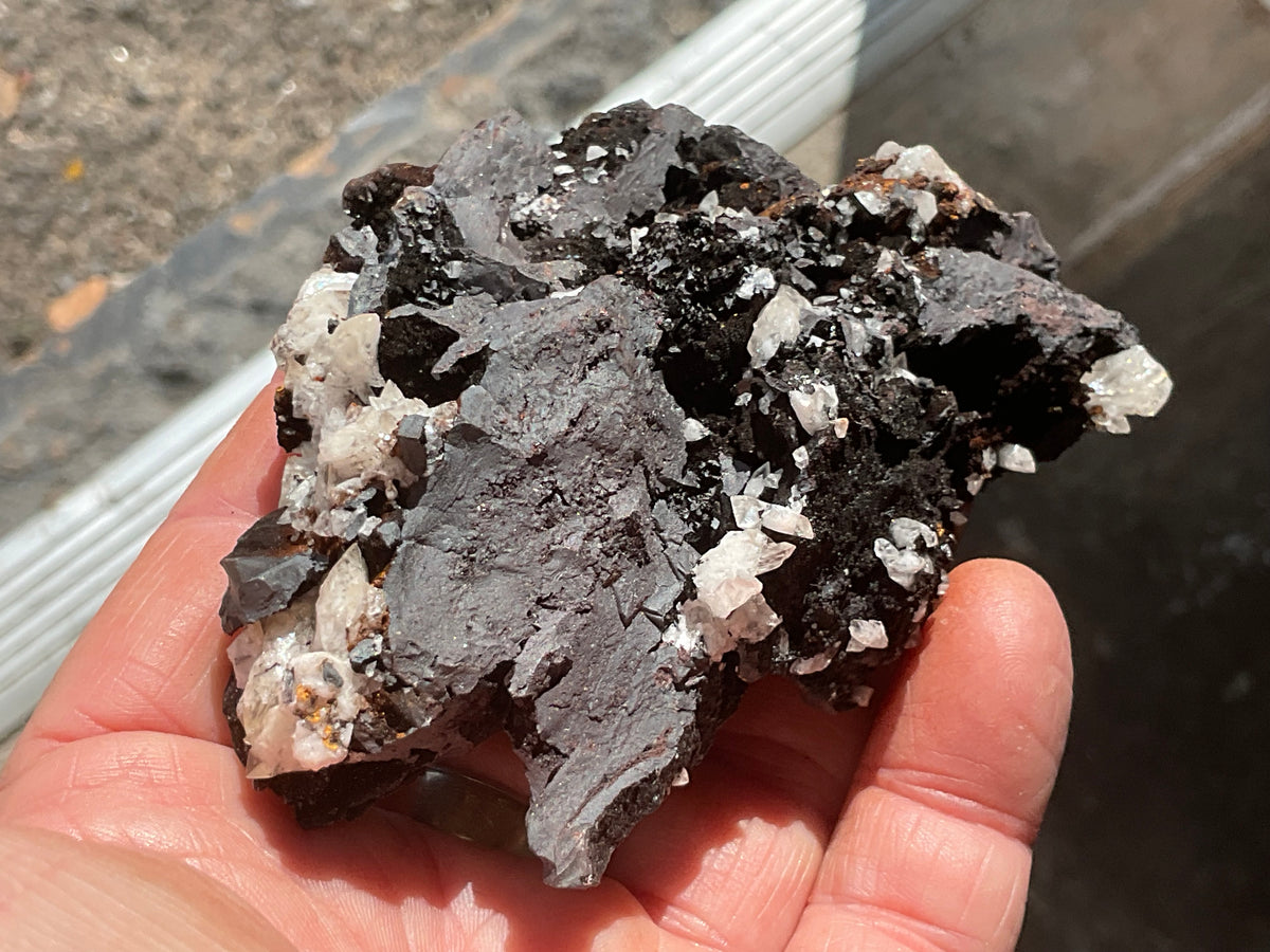 210g Diamond Calcite on Black Siderite with Red Hematite Specimen 9C