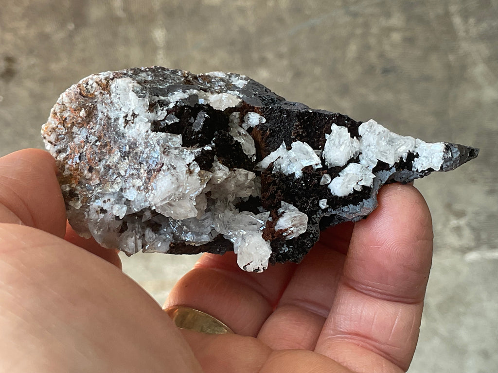 190g Diamond Calcite on Black Siderite with Red Hematite Specimen 10A