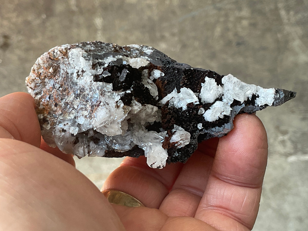 190g Diamond Calcite on Black Siderite with Red Hematite Specimen 10A
