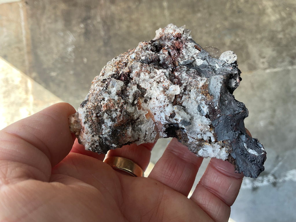190g Diamond Calcite on Black Siderite with Red Hematite Specimen 10A
