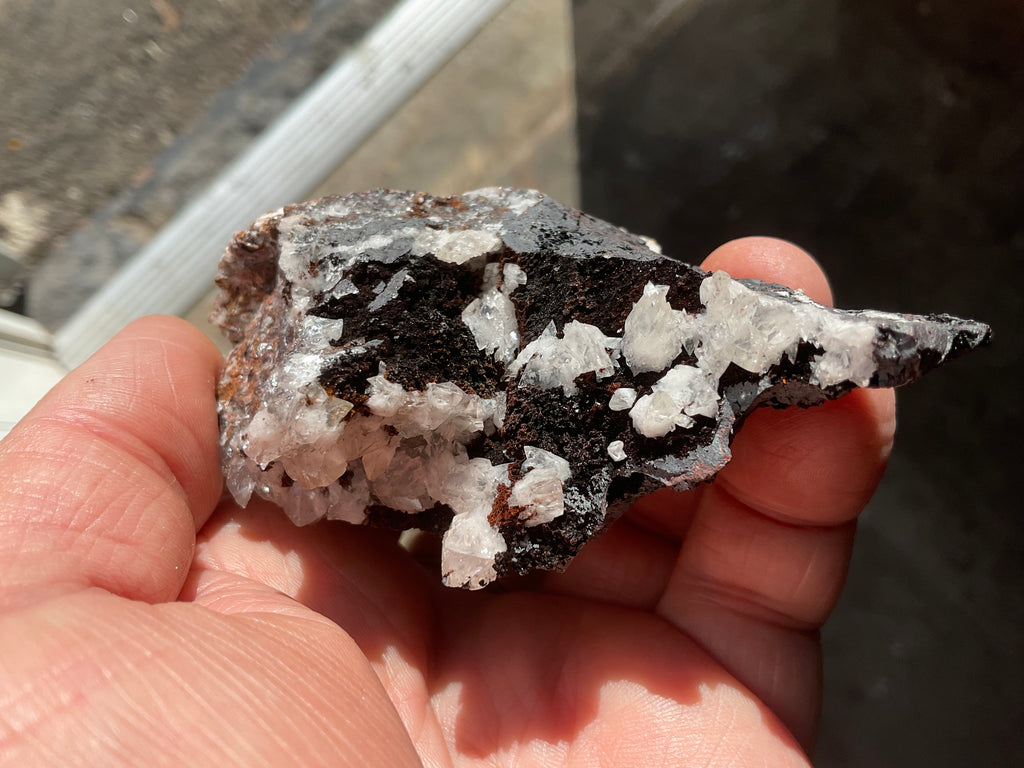 190g Diamond Calcite on Black Siderite with Red Hematite Specimen 10A