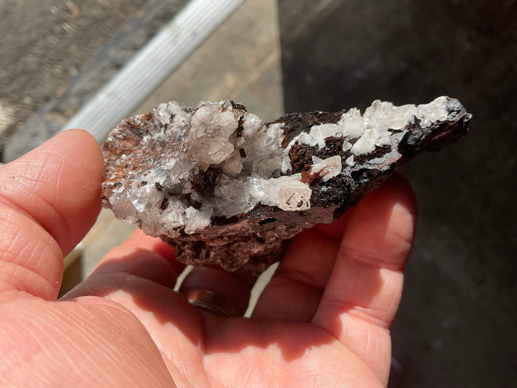 190g Diamond Calcite on Black Siderite with Red Hematite Specimen 10A