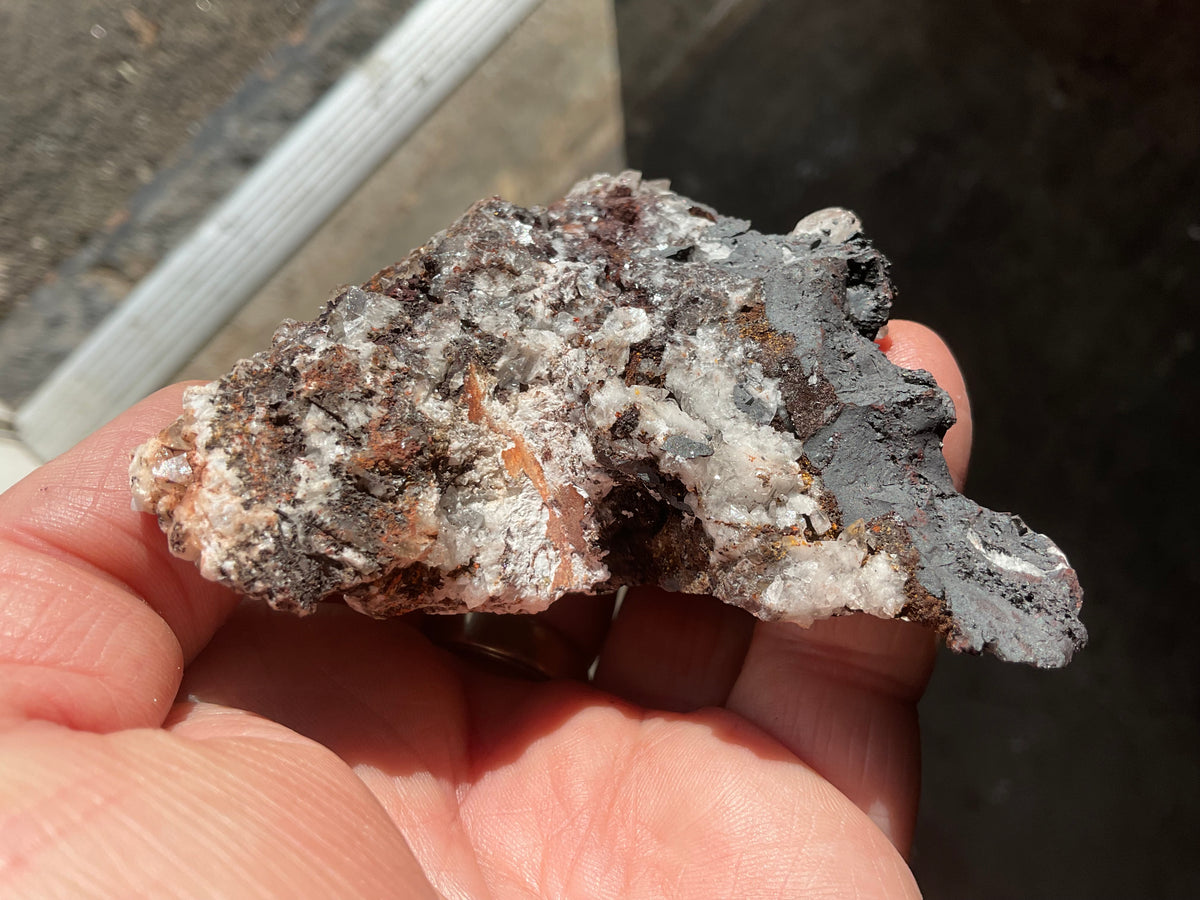 190g Diamond Calcite on Black Siderite with Red Hematite Specimen 10A