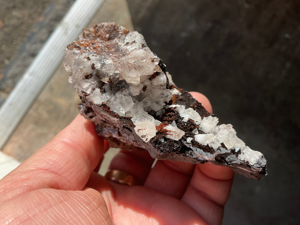 190g Diamond Calcite on Black Siderite with Red Hematite Specimen 10A