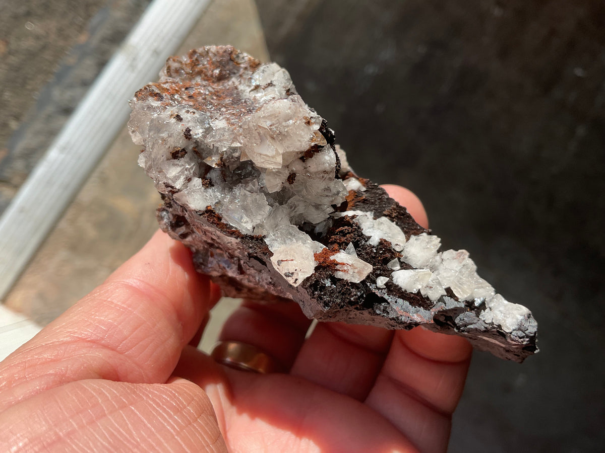 190g Diamond Calcite on Black Siderite with Red Hematite Specimen 10A
