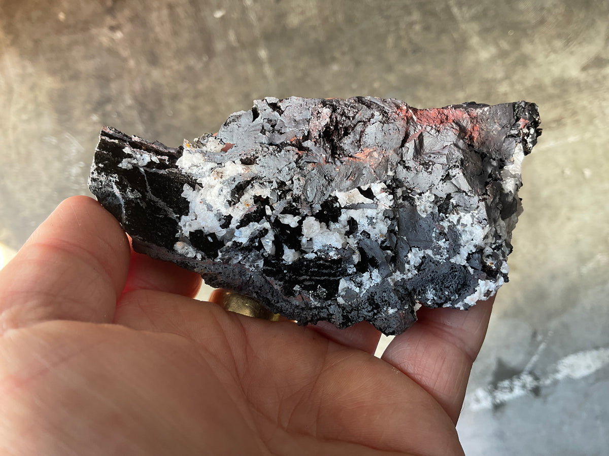 198g Diamond Calcite on Black Siderite with Red Hematite Specimen 10B