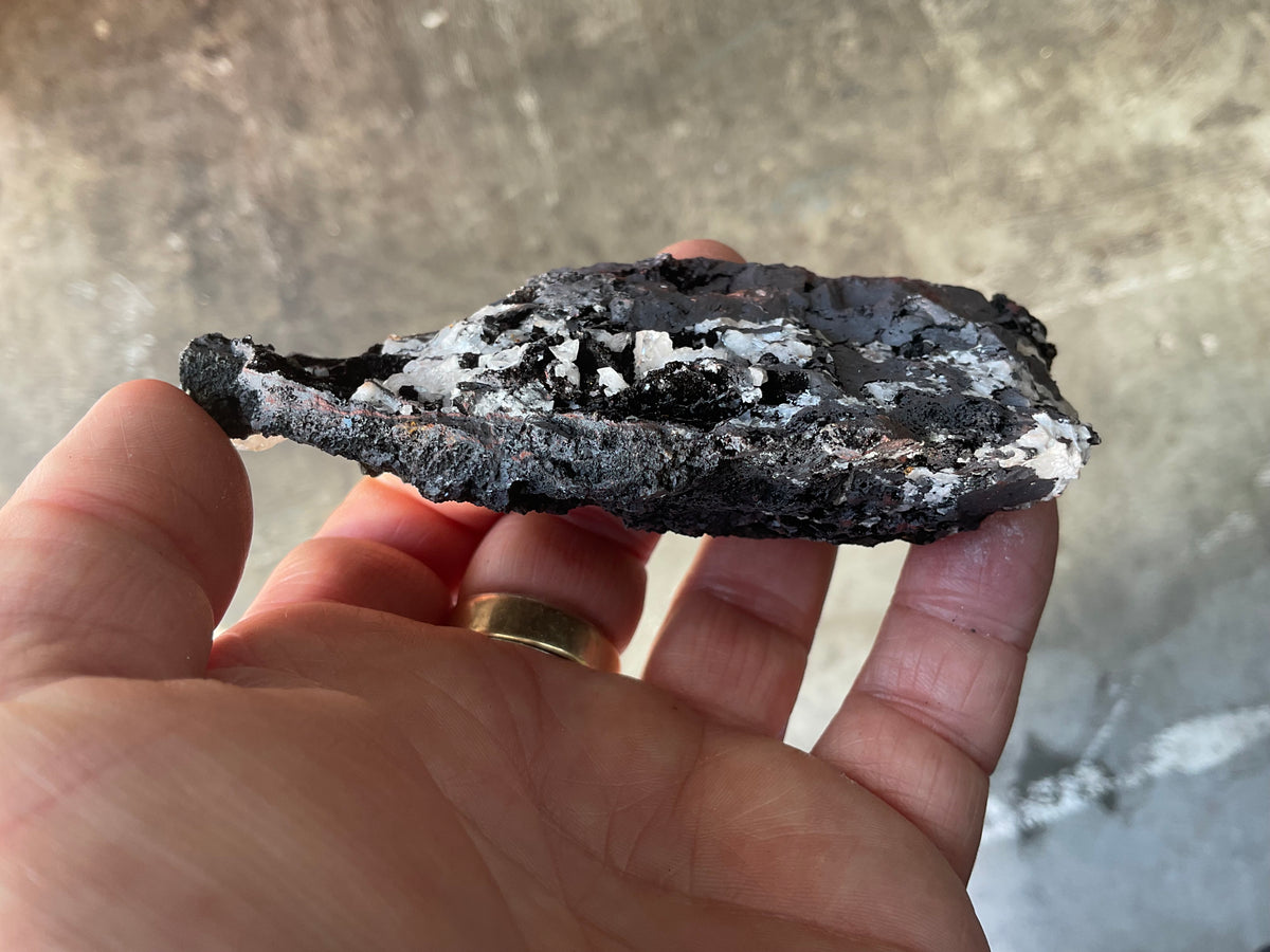 198g Diamond Calcite on Black Siderite with Red Hematite Specimen 10B