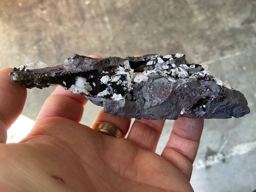 198g Diamond Calcite on Black Siderite with Red Hematite Specimen 10B
