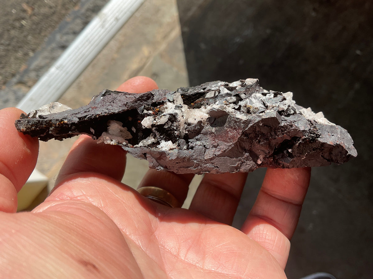 198g Diamond Calcite on Black Siderite with Red Hematite Specimen 10B