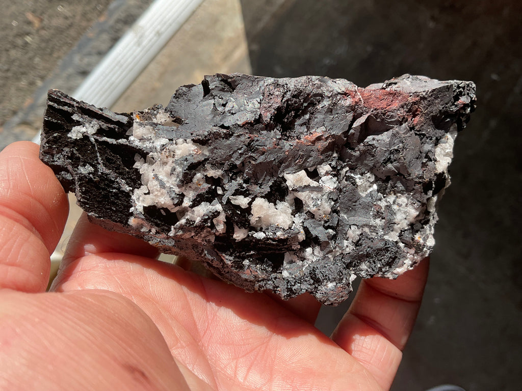 198g Diamond Calcite on Black Siderite with Red Hematite Specimen 10B
