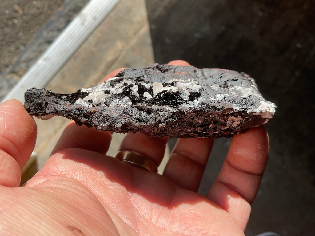 198g Diamond Calcite on Black Siderite with Red Hematite Specimen 10B