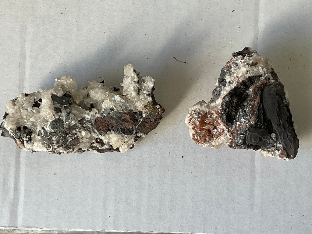 242g Diamond Calcite on Black Siderite with Red Hematite Specimen 11B