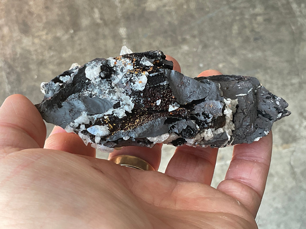 226g Diamond Calcite on Black Siderite with Red Hematite Specimen 11A