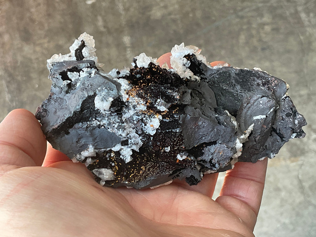 226g Diamond Calcite on Black Siderite with Red Hematite Specimen 11A