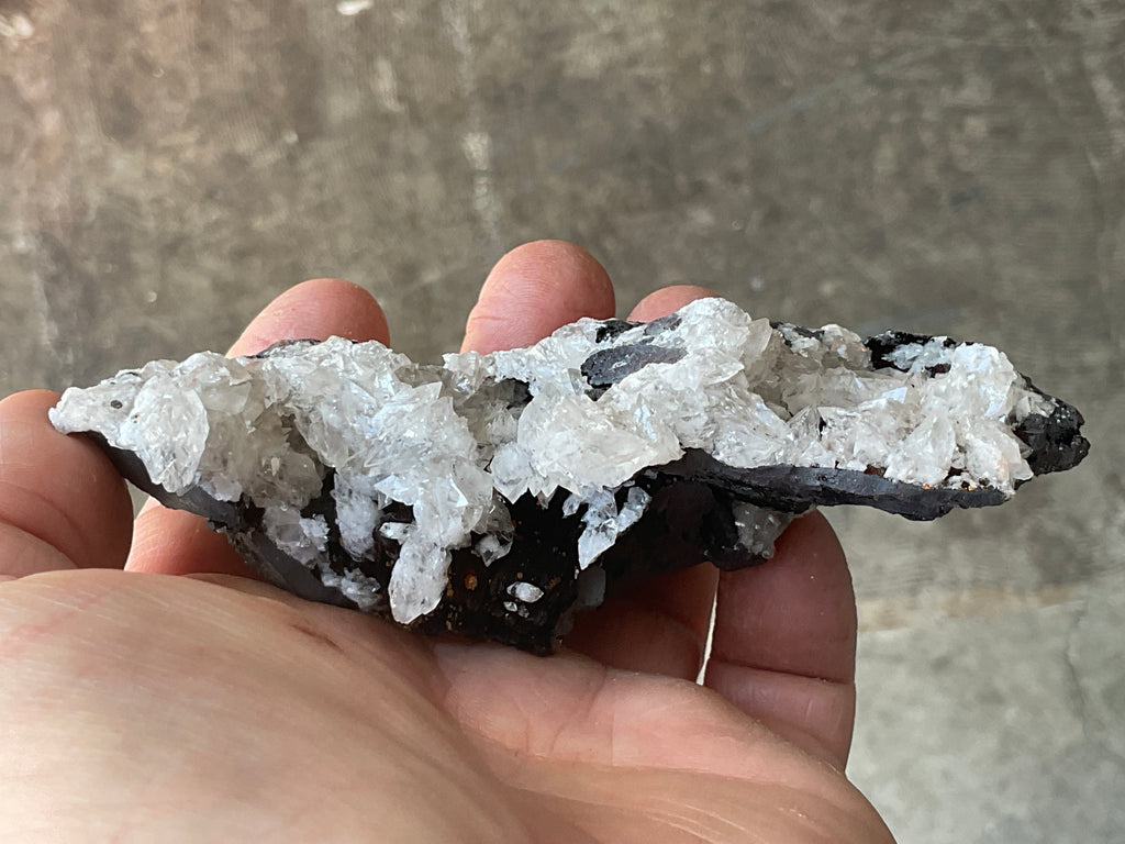 226g Diamond Calcite on Black Siderite with Red Hematite Specimen 11A