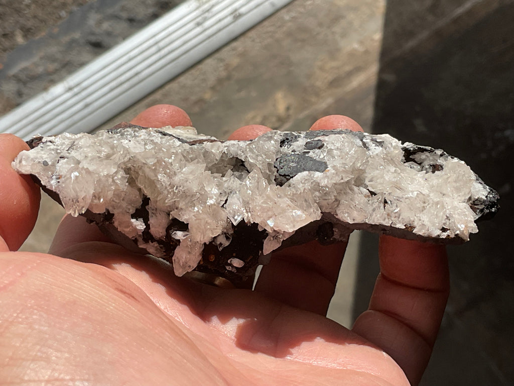 226g Diamond Calcite on Black Siderite with Red Hematite Specimen 11A