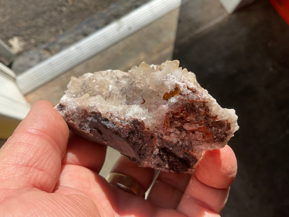 242g Diamond Calcite on Black Siderite with Red Hematite Specimen 11B