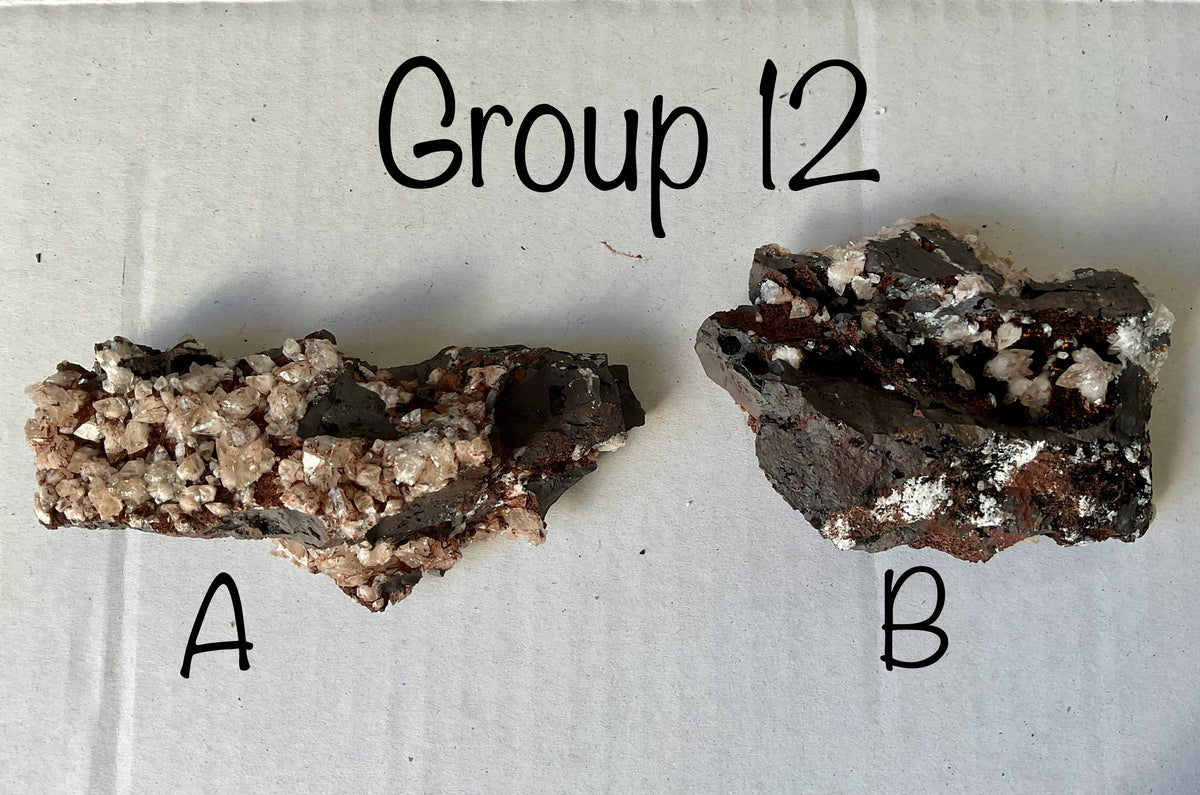 264g Diamond Calcite on Black Siderite with Red Hematite Specimen 12A