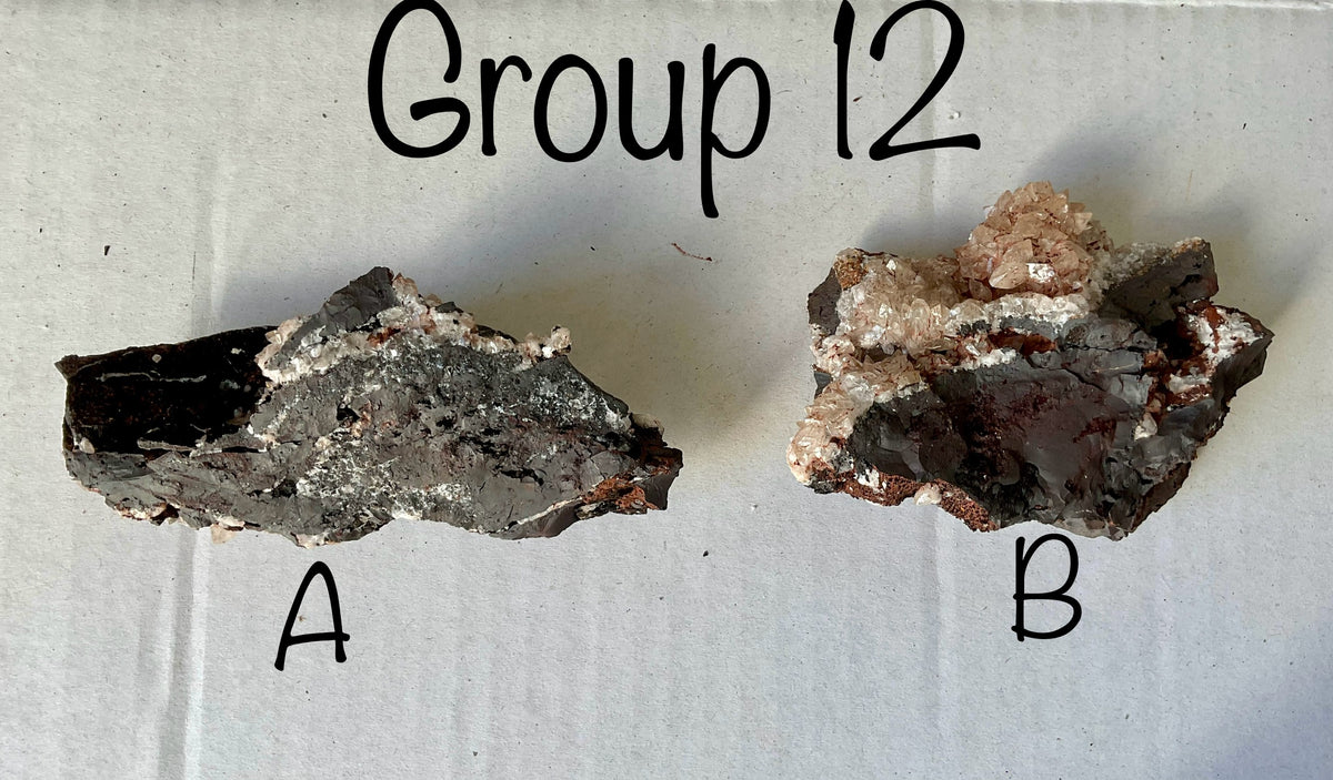 298g Diamond Calcite on Black Siderite with Red Hematite Specimen 12B