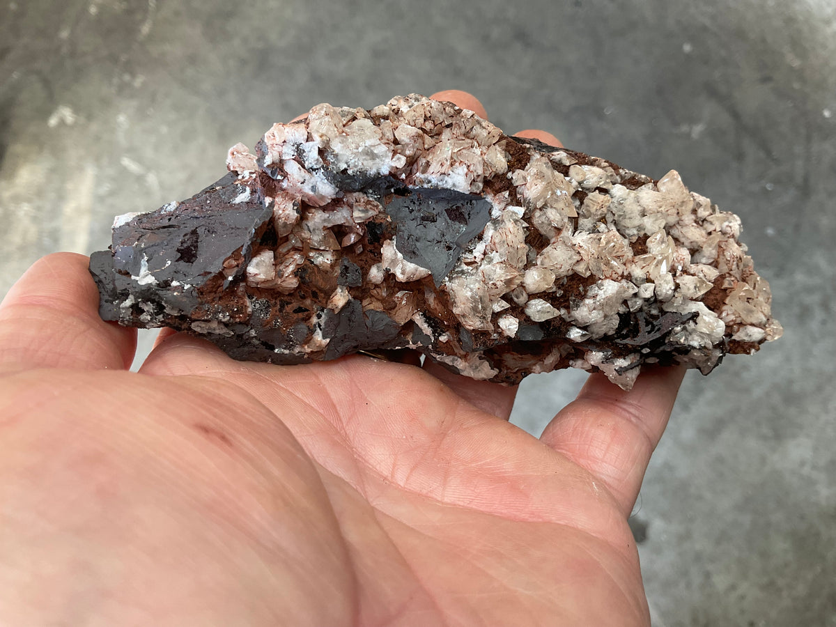 264g Diamond Calcite on Black Siderite with Red Hematite Specimen 12A