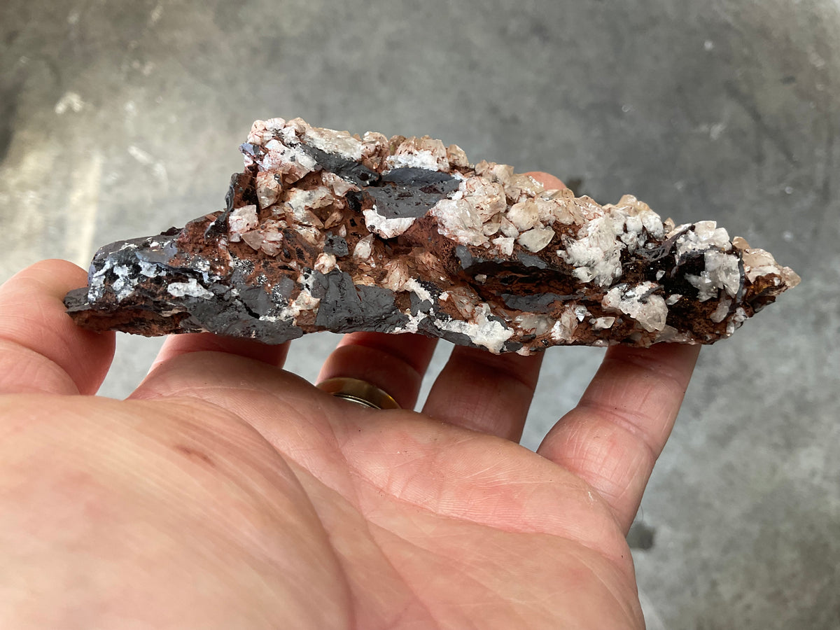 264g Diamond Calcite on Black Siderite with Red Hematite Specimen 12A