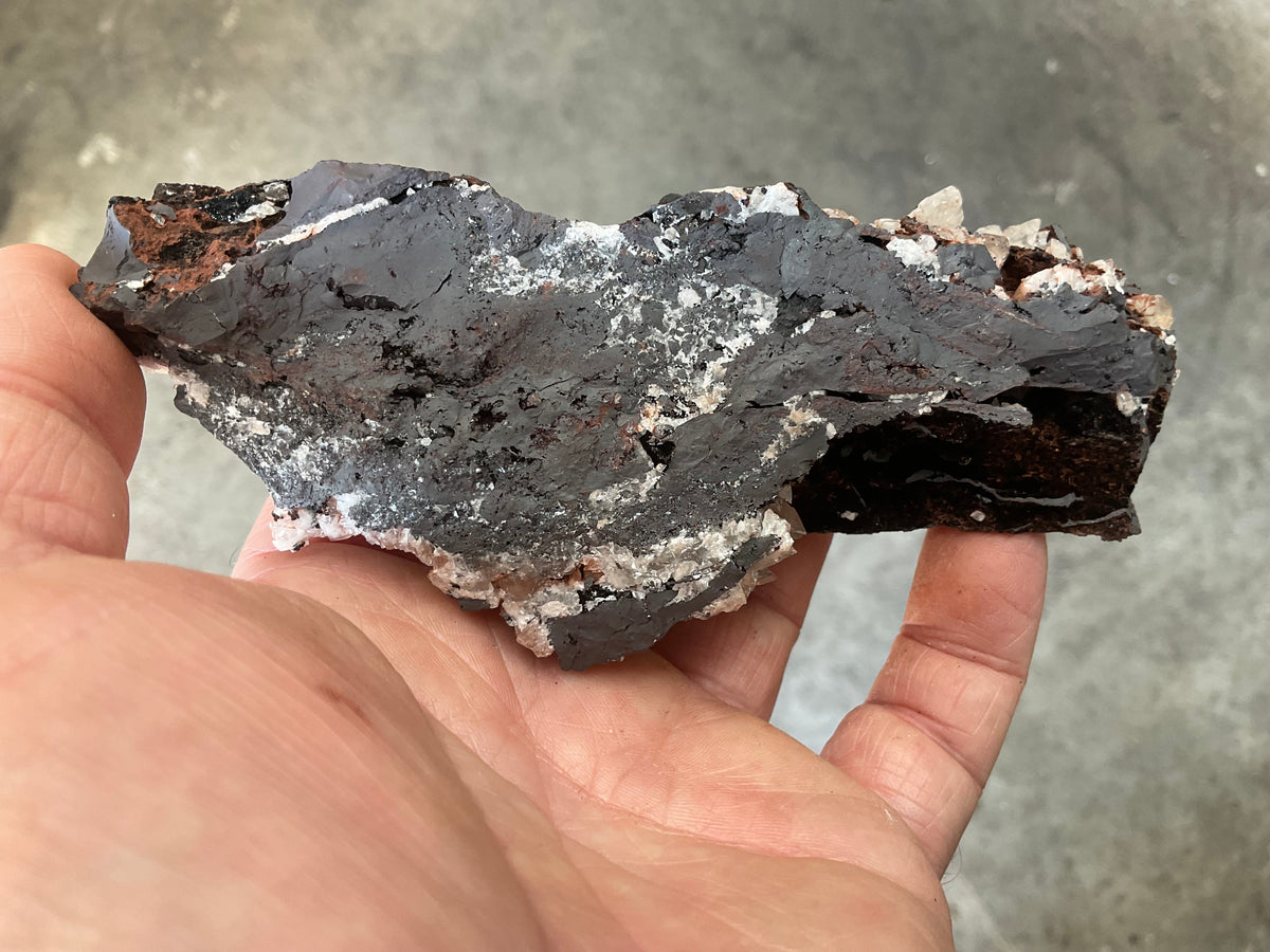 264g Diamond Calcite on Black Siderite with Red Hematite Specimen 12A