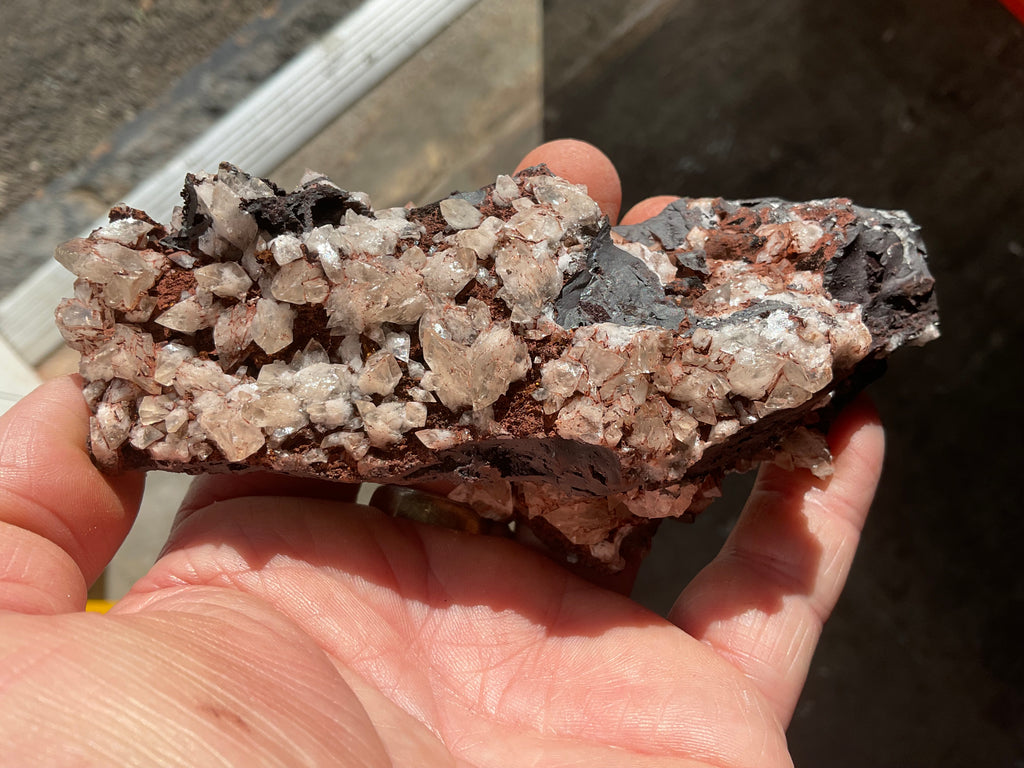 264g Diamond Calcite on Black Siderite with Red Hematite Specimen 12A