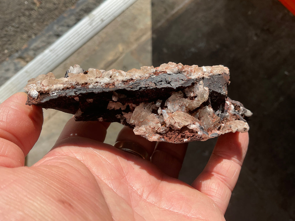 264g Diamond Calcite on Black Siderite with Red Hematite Specimen 12A