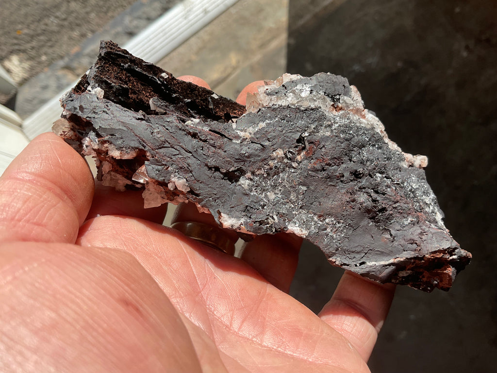 264g Diamond Calcite on Black Siderite with Red Hematite Specimen 12A