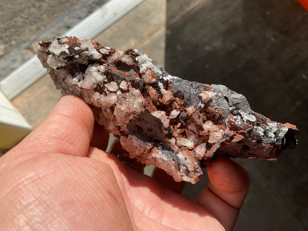 264g Diamond Calcite on Black Siderite with Red Hematite Specimen 12A