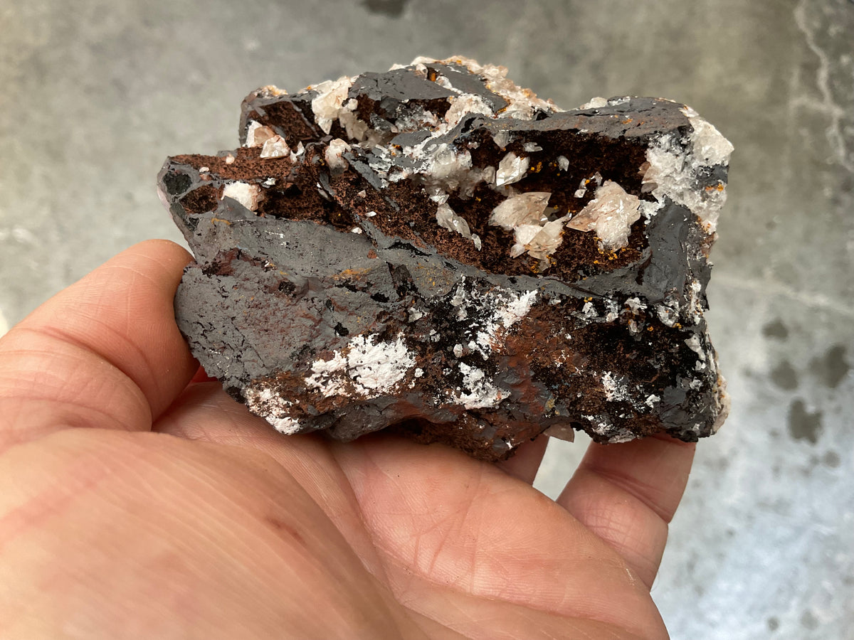 298g Diamond Calcite on Black Siderite with Red Hematite Specimen 12B
