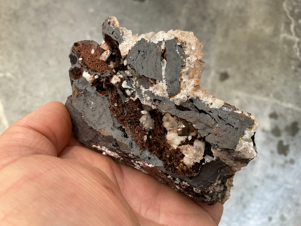 298g Diamond Calcite on Black Siderite with Red Hematite Specimen 12B