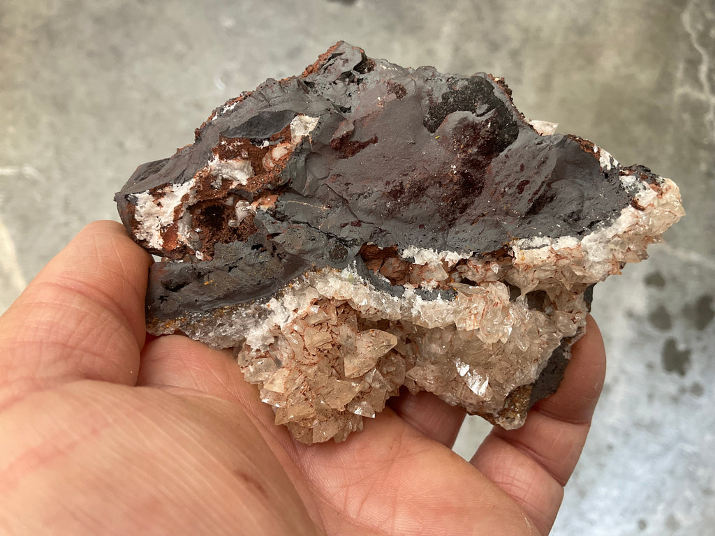 298g Diamond Calcite on Black Siderite with Red Hematite Specimen 12B