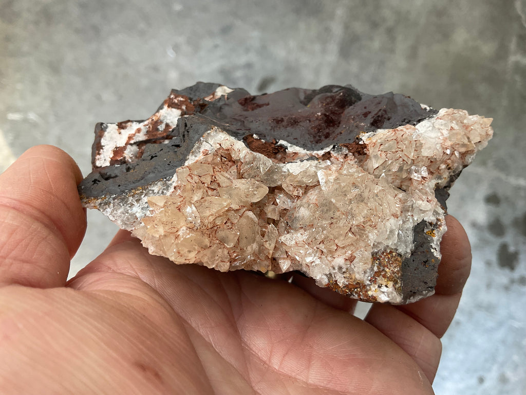 298g Diamond Calcite on Black Siderite with Red Hematite Specimen 12B