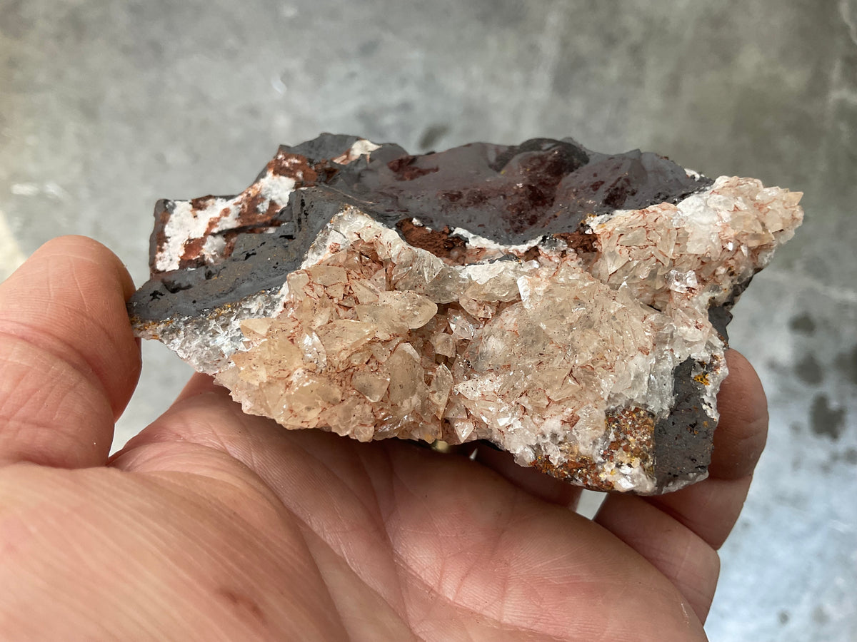 298g Diamond Calcite on Black Siderite with Red Hematite Specimen 12B