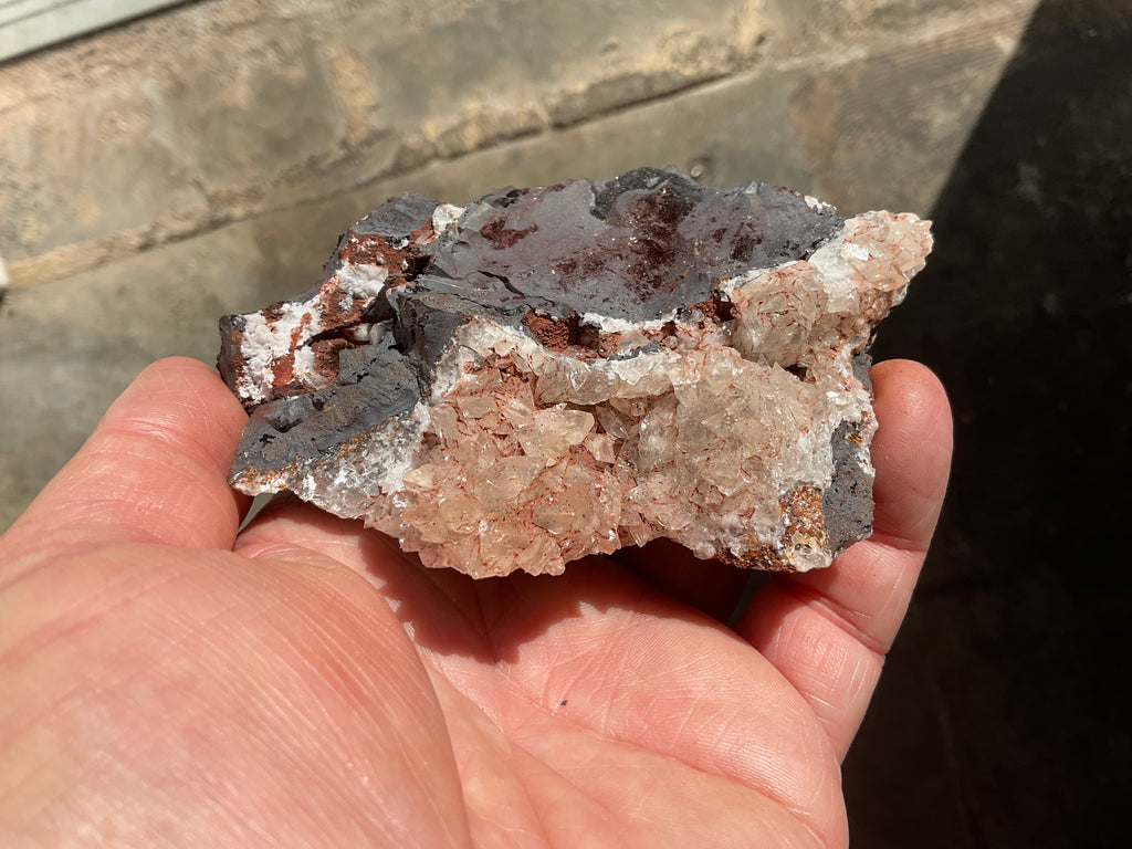 298g Diamond Calcite on Black Siderite with Red Hematite Specimen 12B