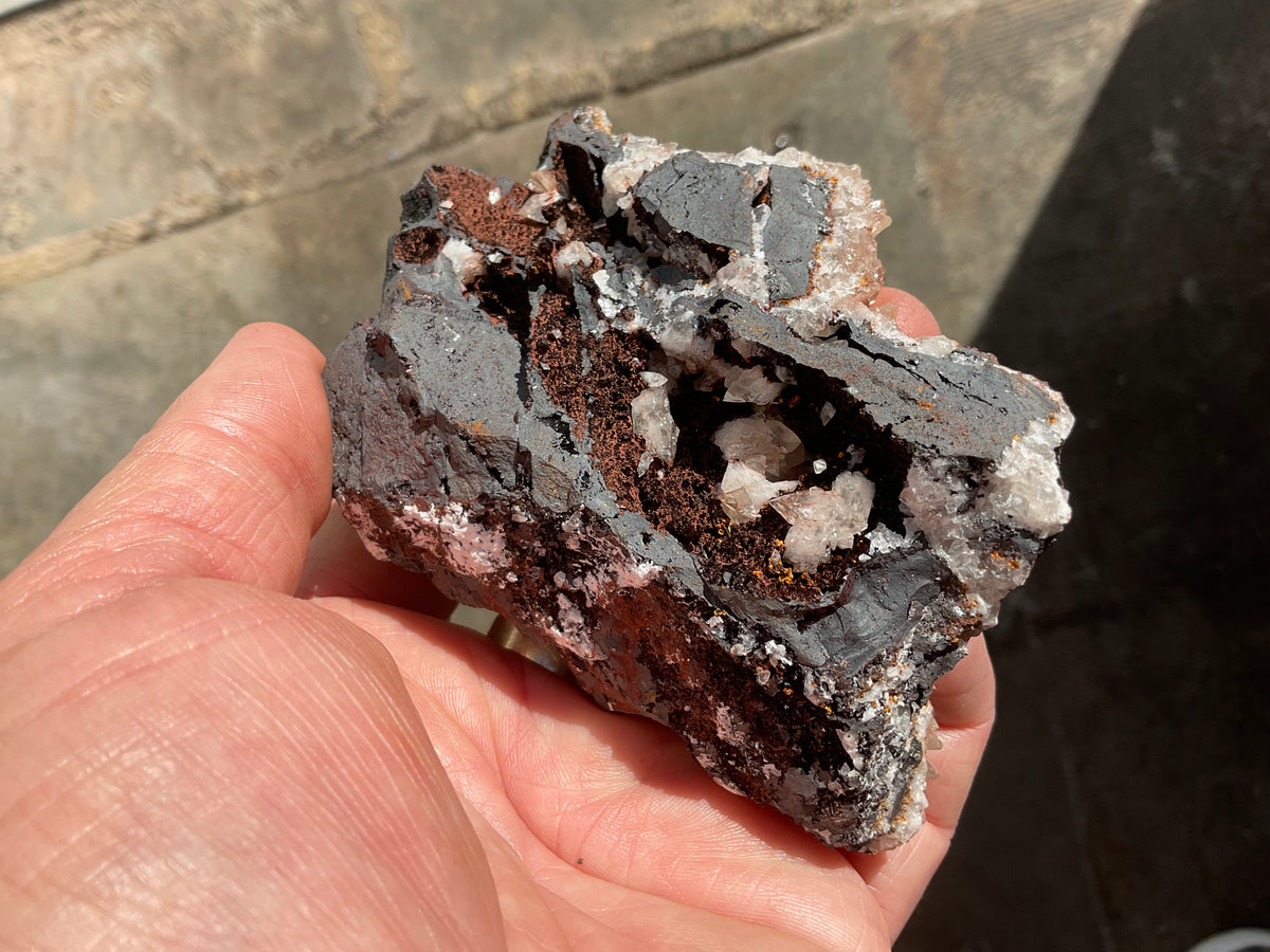 298g Diamond Calcite on Black Siderite with Red Hematite Specimen 12B