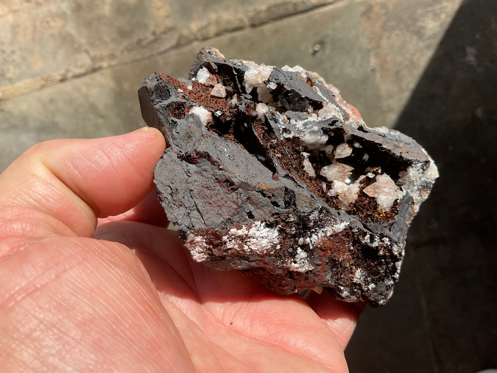 298g Diamond Calcite on Black Siderite with Red Hematite Specimen 12B