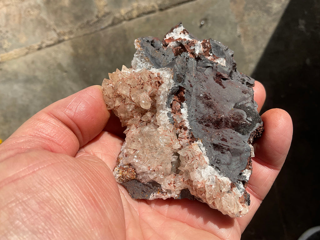 298g Diamond Calcite on Black Siderite with Red Hematite Specimen 12B