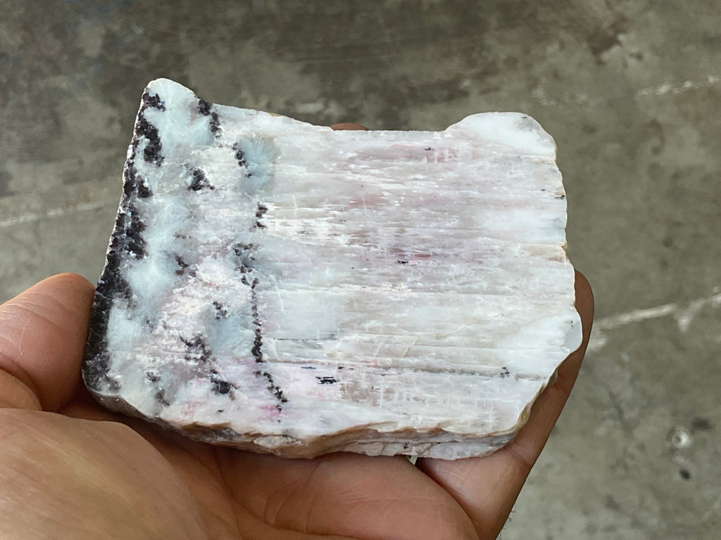 208g Pink Petalite Polished Slab with Lepidolite Crust